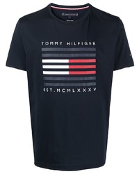 Мужская темно-синяя футболка с круглым вырезом с принтом от Tommy Hilfiger