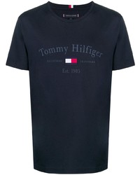 Мужская темно-синяя футболка с круглым вырезом с принтом от Tommy Hilfiger