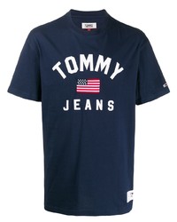 Мужская темно-синяя футболка с круглым вырезом с принтом от Tommy Jeans