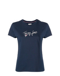 Женская темно-синяя футболка с круглым вырезом с принтом от Tommy Jeans