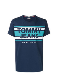 Мужская темно-синяя футболка с круглым вырезом с принтом от Tommy Jeans