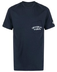 Мужская темно-синяя футболка с круглым вырезом с принтом от Universal Works