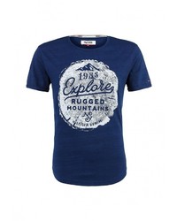 Мужская темно-синяя футболка с круглым вырезом с принтом