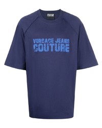 Мужская темно-синяя футболка с круглым вырезом с принтом от VERSACE JEANS COUTURE