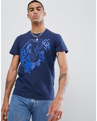 Мужская темно-синяя футболка с круглым вырезом с принтом от Versace Jeans