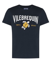 Мужская темно-синяя футболка с круглым вырезом с принтом от Vilebrequin