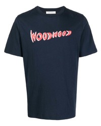 Мужская темно-синяя футболка с круглым вырезом с принтом от Wood Wood