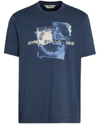 Мужская темно-синяя футболка с круглым вырезом с принтом от Z Zegna
