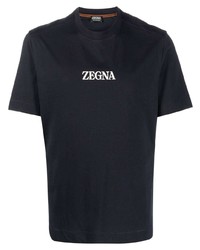 Мужская темно-синяя футболка с круглым вырезом с принтом от Z Zegna