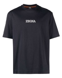 Мужская темно-синяя футболка с круглым вырезом с принтом от Zegna
