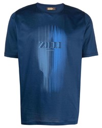 Мужская темно-синяя футболка с круглым вырезом с принтом от Zilli