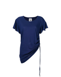 Женская темно-синяя футболка с круглым вырезом с рюшами от Twin-Set