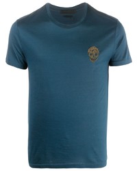 Мужская темно-синяя футболка с круглым вырезом с украшением от Alexander McQueen
