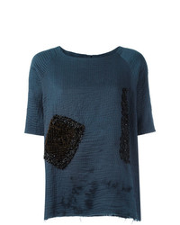 Женская темно-синяя футболка с круглым вырезом с украшением от By Walid