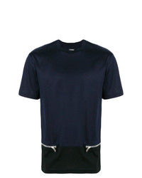 Мужская темно-синяя футболка с круглым вырезом с украшением от Les Hommes