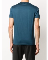 Мужская темно-синяя футболка с круглым вырезом с украшением от Alexander McQueen