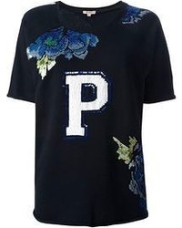 Женская темно-синяя футболка с круглым вырезом с цветочным принтом от P.A.R.O.S.H.