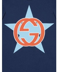 Мужская темно-синяя футболка с круглым вырезом со звездами от Gucci