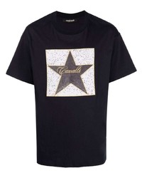Мужская темно-синяя футболка с круглым вырезом со звездами от Roberto Cavalli