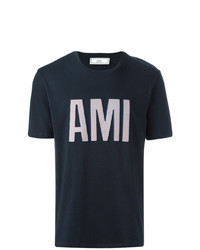 Мужская темно-синяя футболка с круглым вырезом от AMI Alexandre Mattiussi