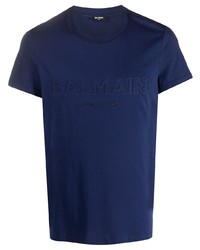 Мужская темно-синяя футболка с круглым вырезом от Balmain