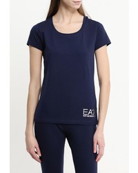 Женская темно-синяя футболка с круглым вырезом от EA7