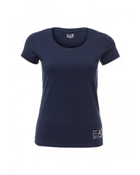 Женская темно-синяя футболка с круглым вырезом от EA7