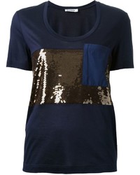 Женская темно-синяя футболка с пайетками от Jil Sander
