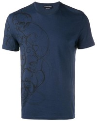 Мужская темно-синяя футболка с принтом от Alexander McQueen
