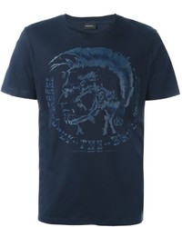 Мужская темно-синяя футболка с принтом от Diesel