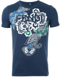 Мужская темно-синяя футболка с принтом от Fendi
