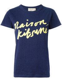 Женская темно-синяя футболка с принтом от MAISON KITSUNE