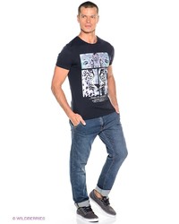 Мужская темно-синяя футболка с принтом от Oodji