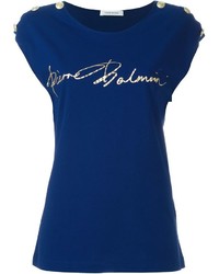 Женская темно-синяя футболка с принтом от PIERRE BALMAIN