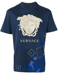 Мужская темно-синяя футболка с принтом от Versace
