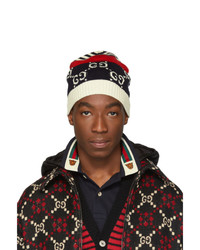 Мужская темно-синяя шапка в горизонтальную полоску от Gucci