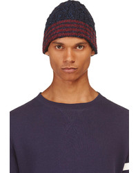 Мужская темно-синяя шапка в горизонтальную полоску от Thom Browne
