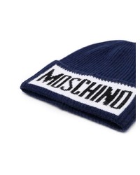 Мужская темно-синяя шапка с принтом от Moschino