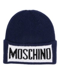 Мужская темно-синяя шапка с принтом от Moschino