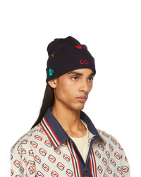 Мужская темно-синяя шапка с принтом от Gucci