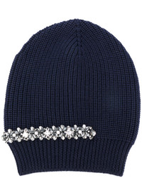 Женская темно-синяя шапка с украшением от No.21