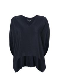 Темно-синяя шелковая блуза с коротким рукавом от Derek Lam