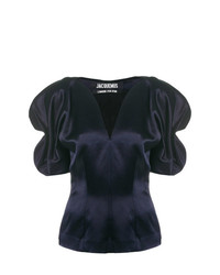 Темно-синяя шелковая блуза с коротким рукавом от Jacquemus