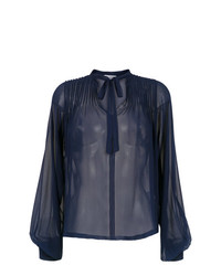 Темно-синяя шелковая блузка с длинным рукавом от Isolda