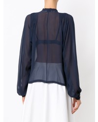 Темно-синяя шелковая блузка с длинным рукавом от Isolda