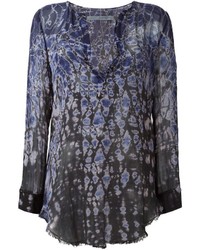 Темно-синяя шелковая блузка с принтом от Raquel Allegra