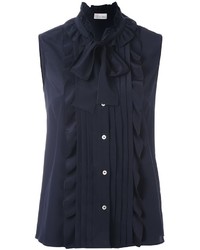 Темно-синяя шелковая блузка с рюшами от RED Valentino