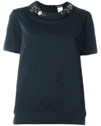 Темно-синяя шелковая блузка с украшением от Max Mara