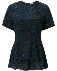 Темно-синяя шелковая блузка с цветочным принтом от Kenzo