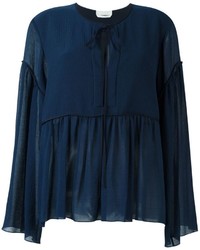 Темно-синяя шелковая блузка со складками от Chloé